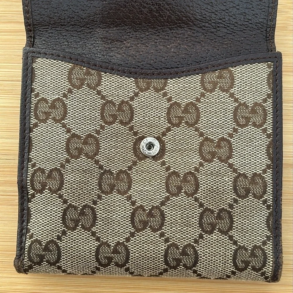 Gucci Vintage Sherry Bifold Wallet Brown Leather GG Logo Canvas Italy Unisex - Picture 9 of 16